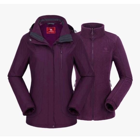 Camel Crown Deep Purple 3 n 1 Winter Waterproof Hooded Coat Women Size Large - Picture 1 of 5